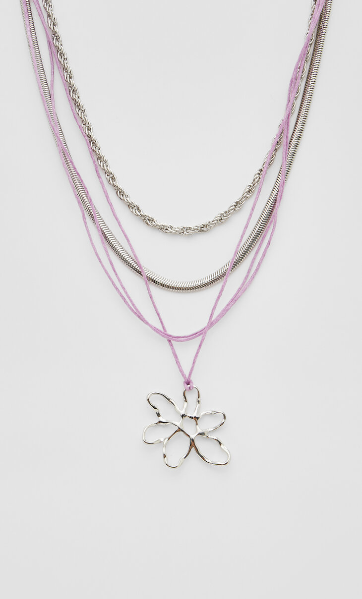 Komplet od 3 ogrlice sa lančićem i priveskom cveta