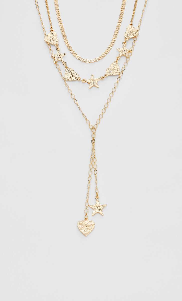 3er-Set Halskette mit Sternchen und Herzen