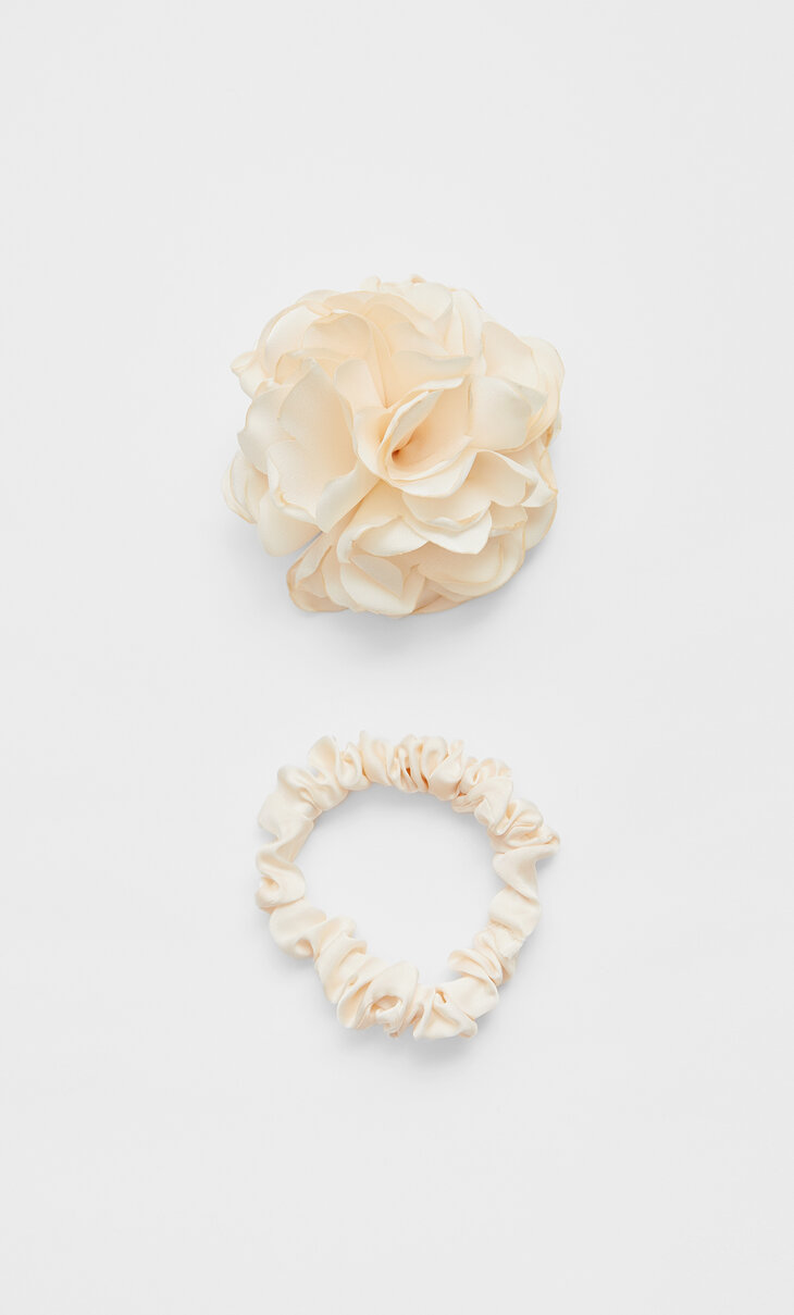 Conjunto de 2 elásticos de cabelo com flor