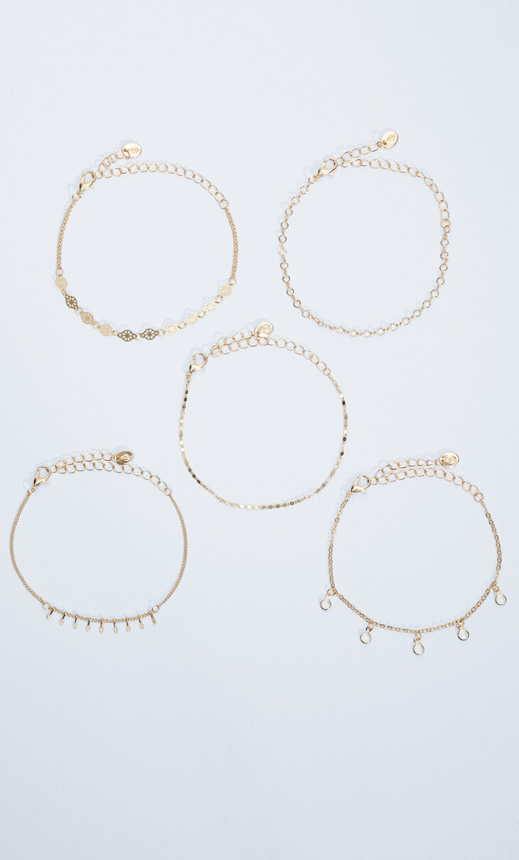 Set of 5 crystal charm bracelets