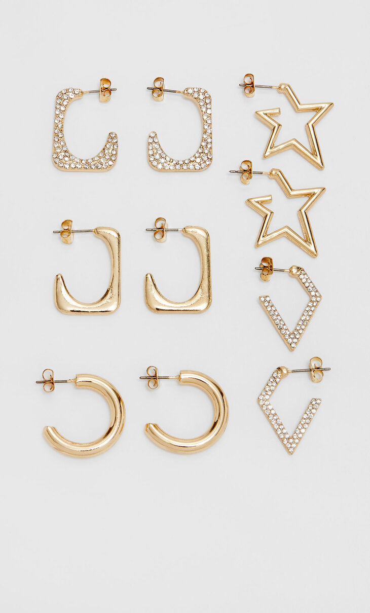 Set of 5 rhinestone star earrings