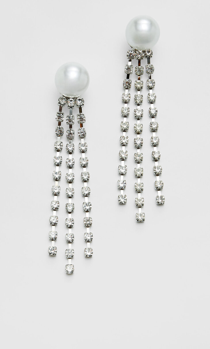 Cascading faux pearl rhinestone earrings