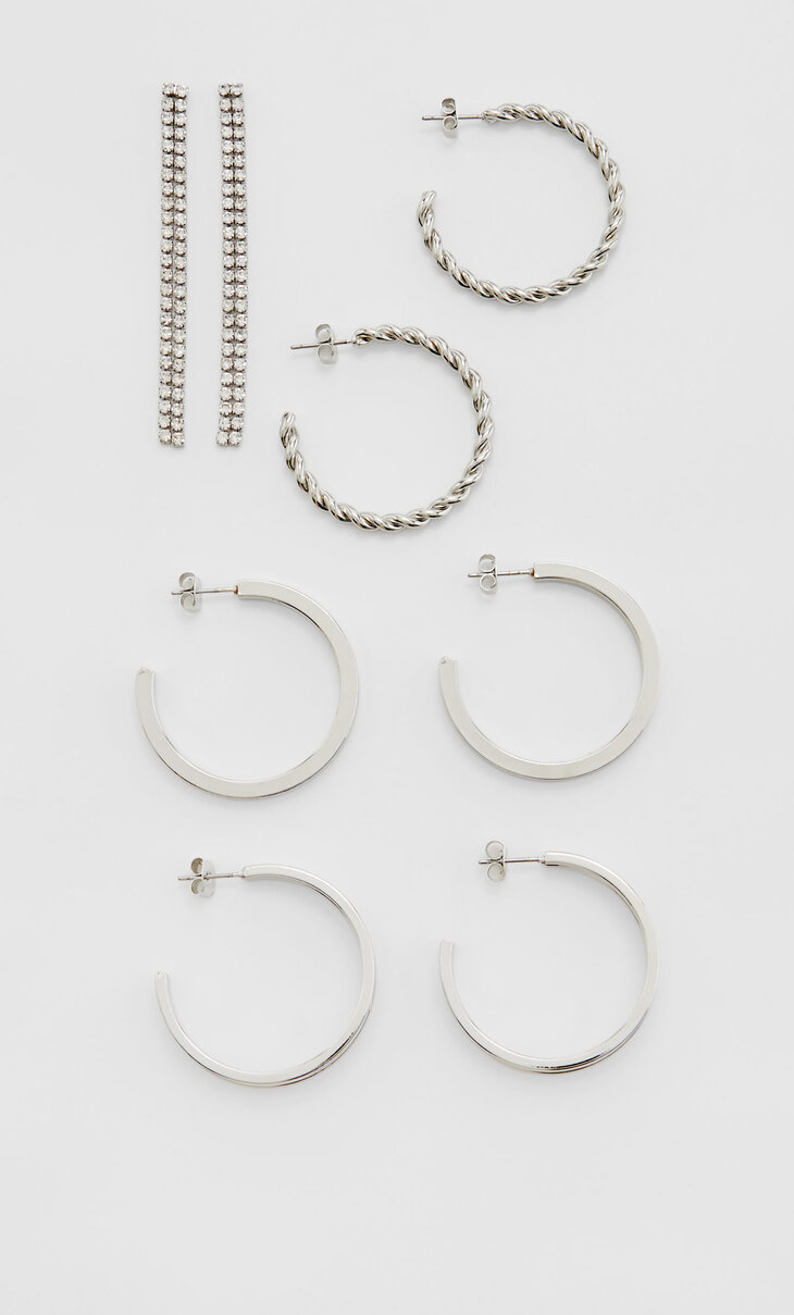Set of 4 hoop and rhinestone earrings