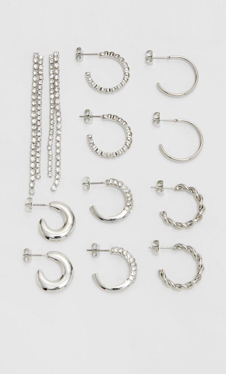 Set of 6 rhinestone and hoop earrings
