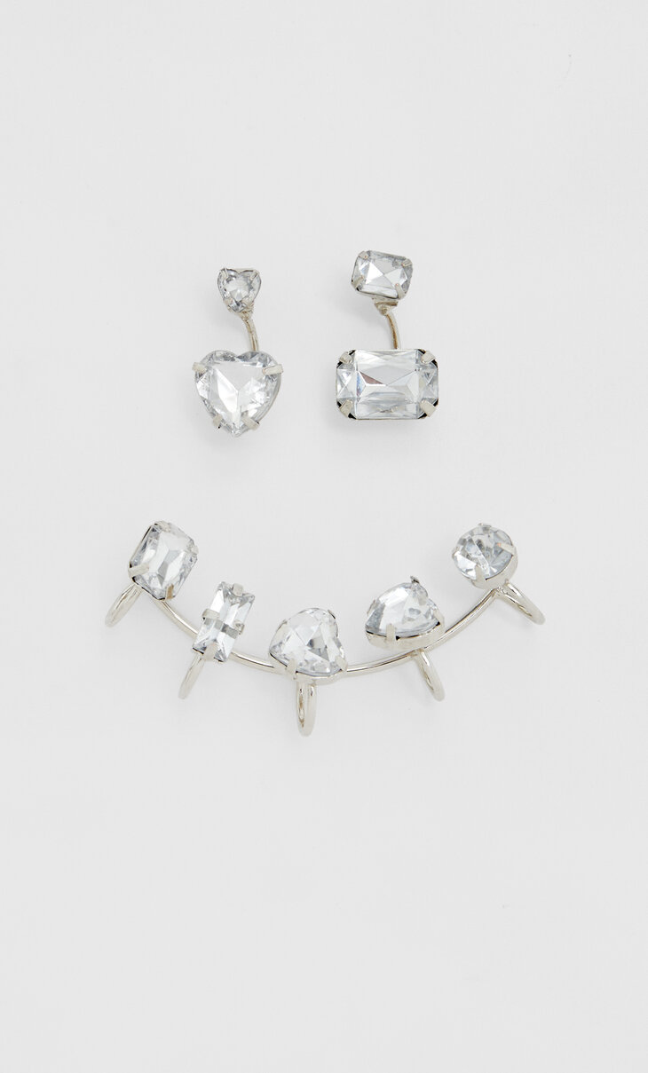 Set of 5 geometric rhinestone earrings