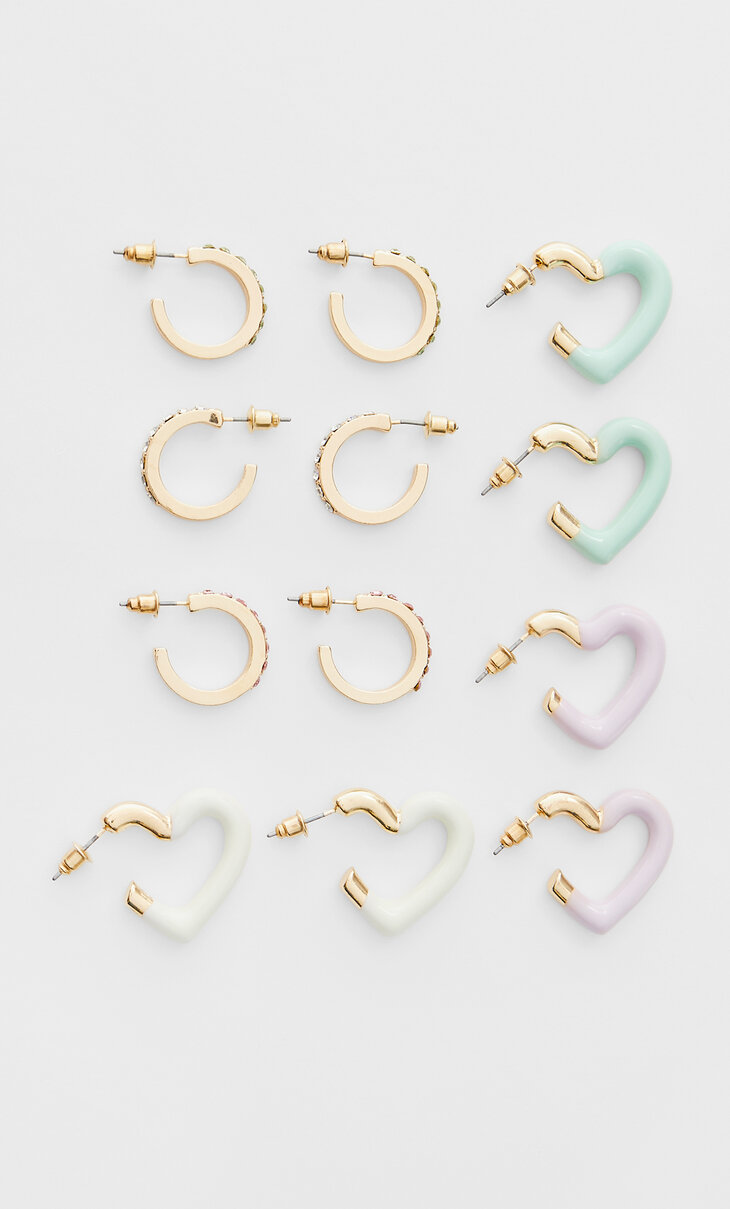 Set of 6 pairs of rhinestone and heart earrings