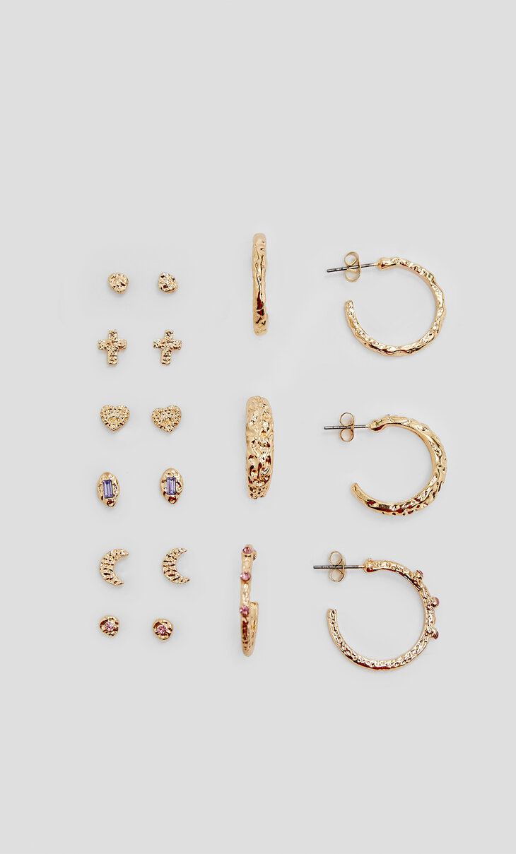 Set of 9 pairs of moon and hoop earrings