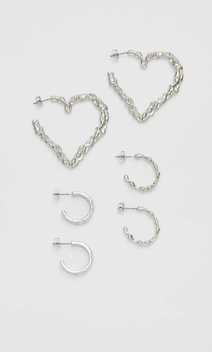 Set of 3 textured heart earrings