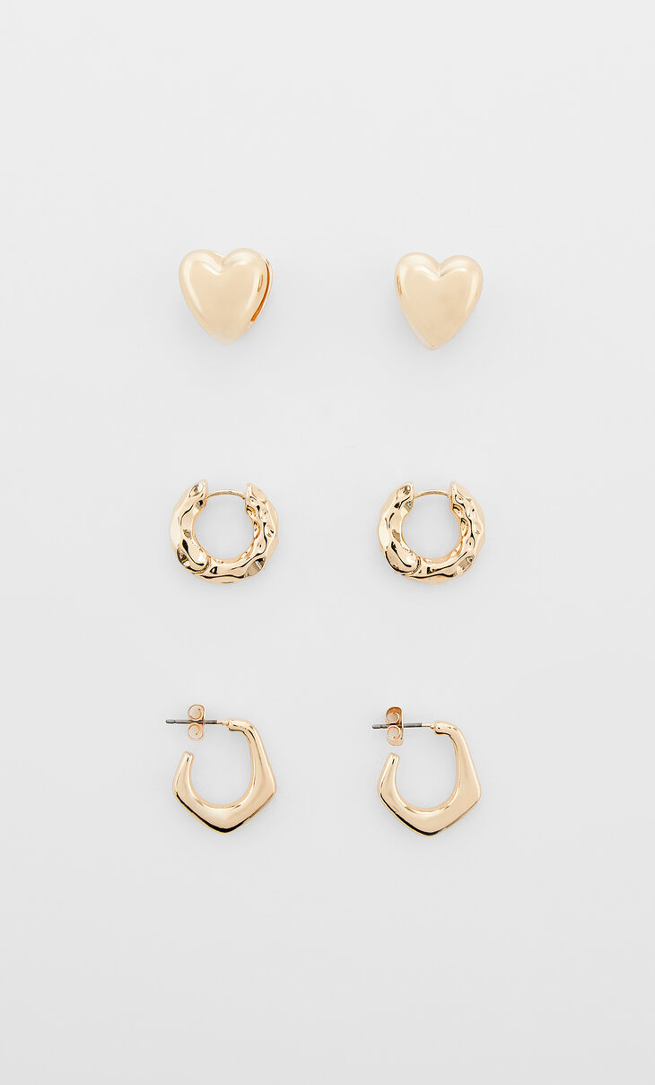 Set of 3 hoop and heart earrings