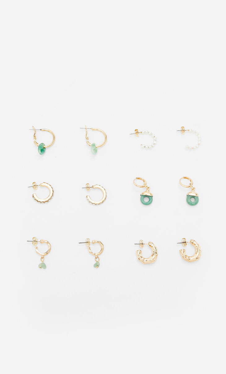 6er-Set Ohrringe mit Perlen und Schmucksteinen