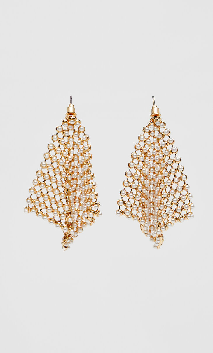 Pearl bead mesh earrings