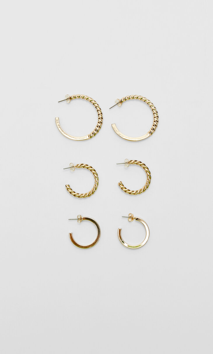 Set of 3 pairs of large hoop earrings
