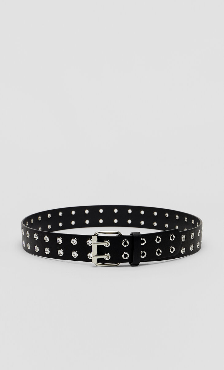 Belt with eyelets and square buckle