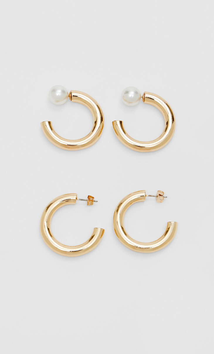 Set of 2 hoop and pearl bead earrings