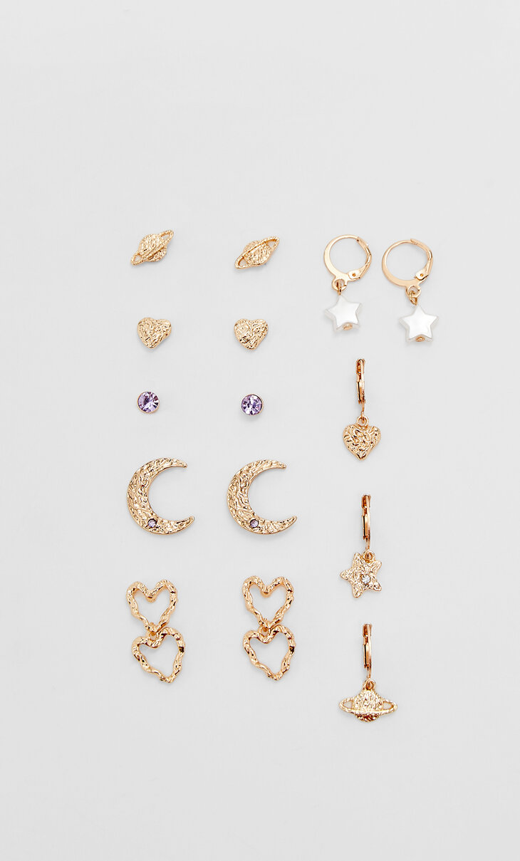 Set of 9 pairs of moon & star earrings