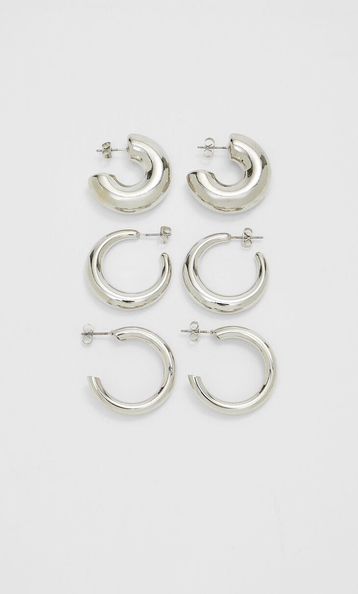 Set of 3 plain hoop earrings