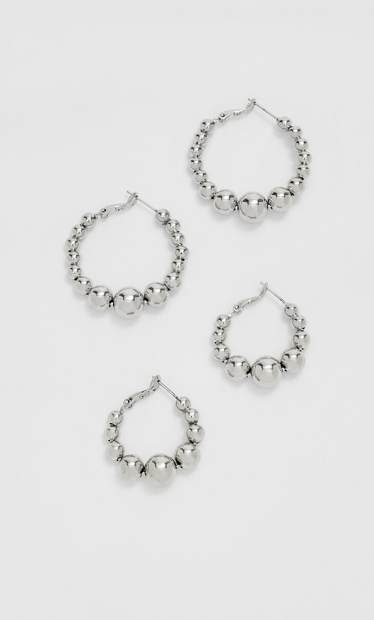 Set of 2 pairs of beaded hoop earrings