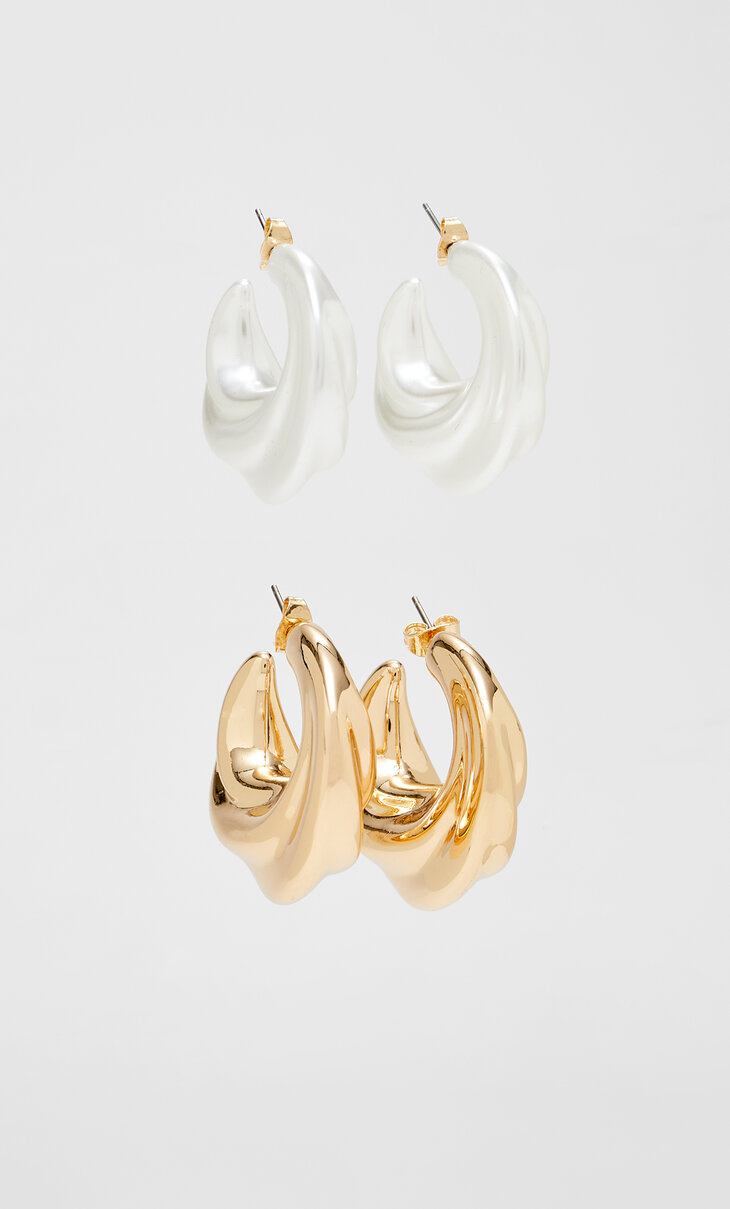 Set of 2 hoop and pearl bead earrings