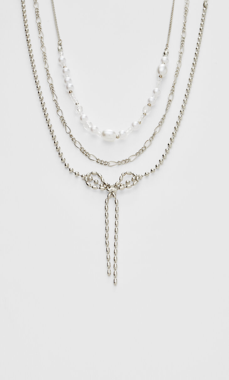Set of 3 bow necklaces - Women's fashion | Stradivarius Turkey