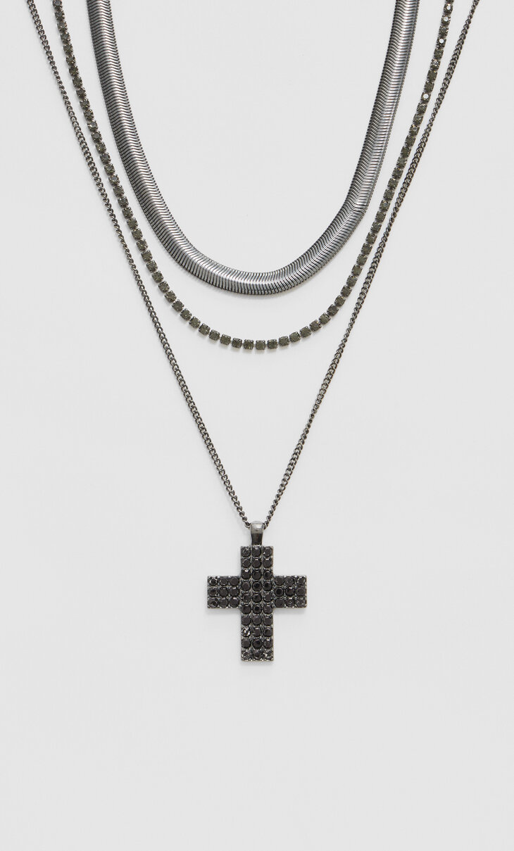3er-Set Halsketten mit Kreuz-Charm