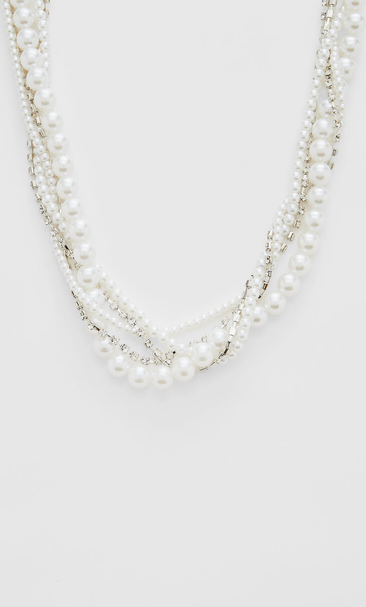 Faux pearl and rhinestone necklace