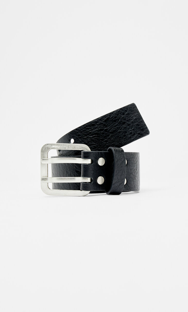 Wide belt with square buckle