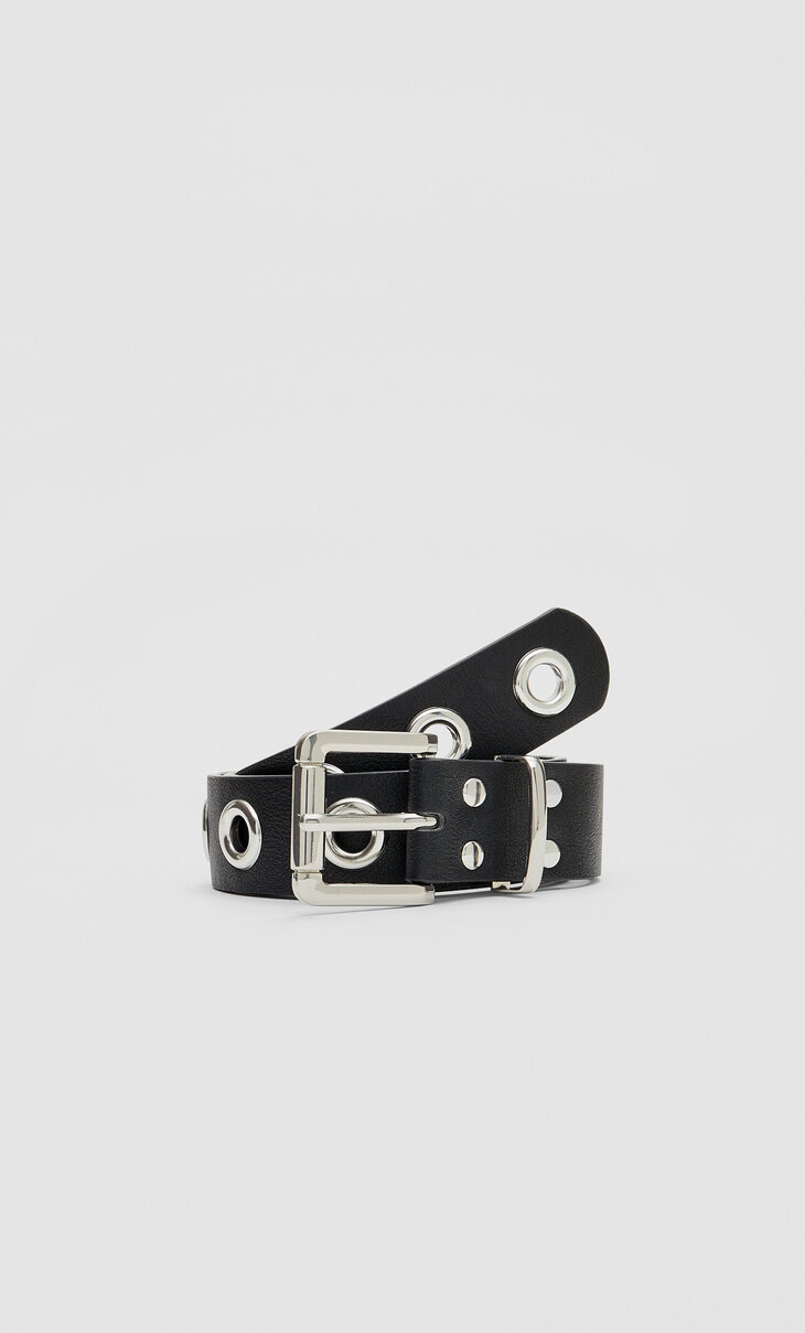 Belt with metal eyelets