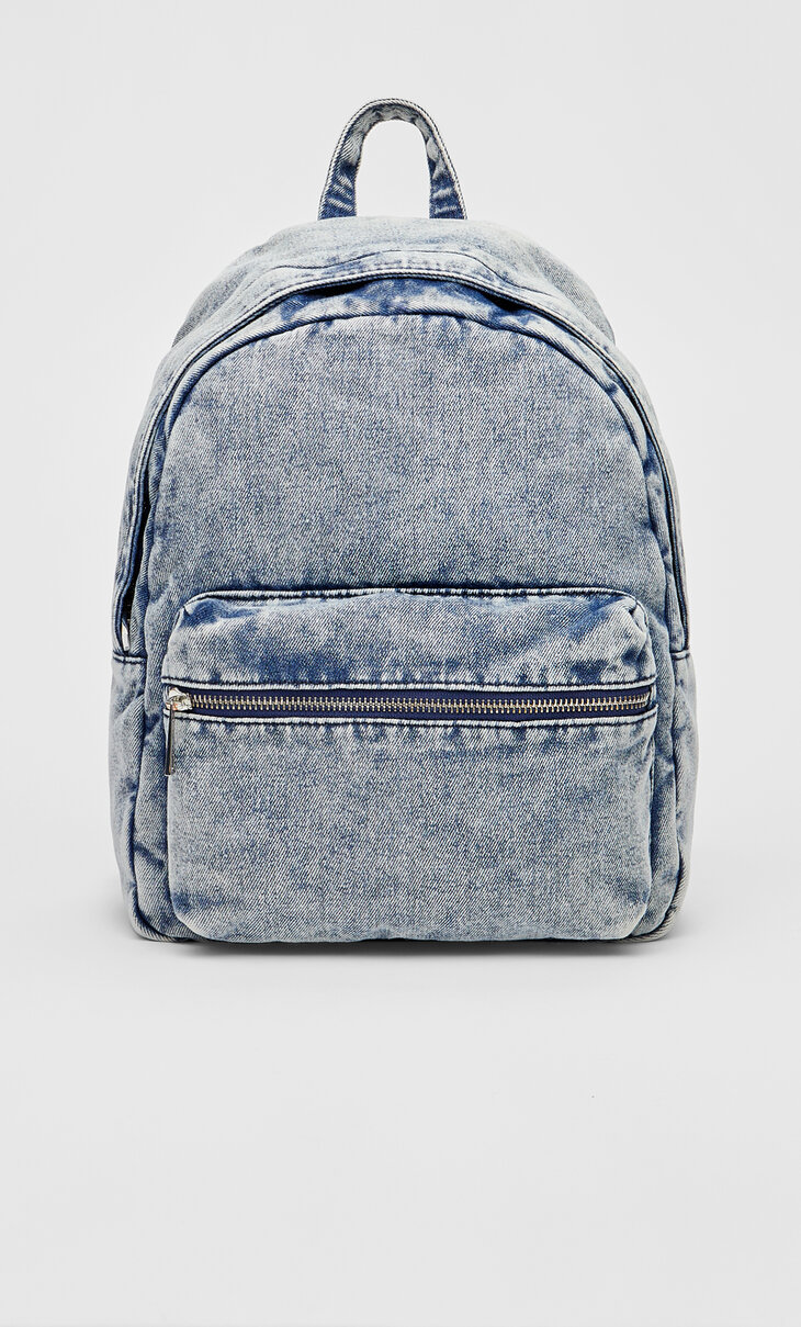 Acid wash denim outlet backpack