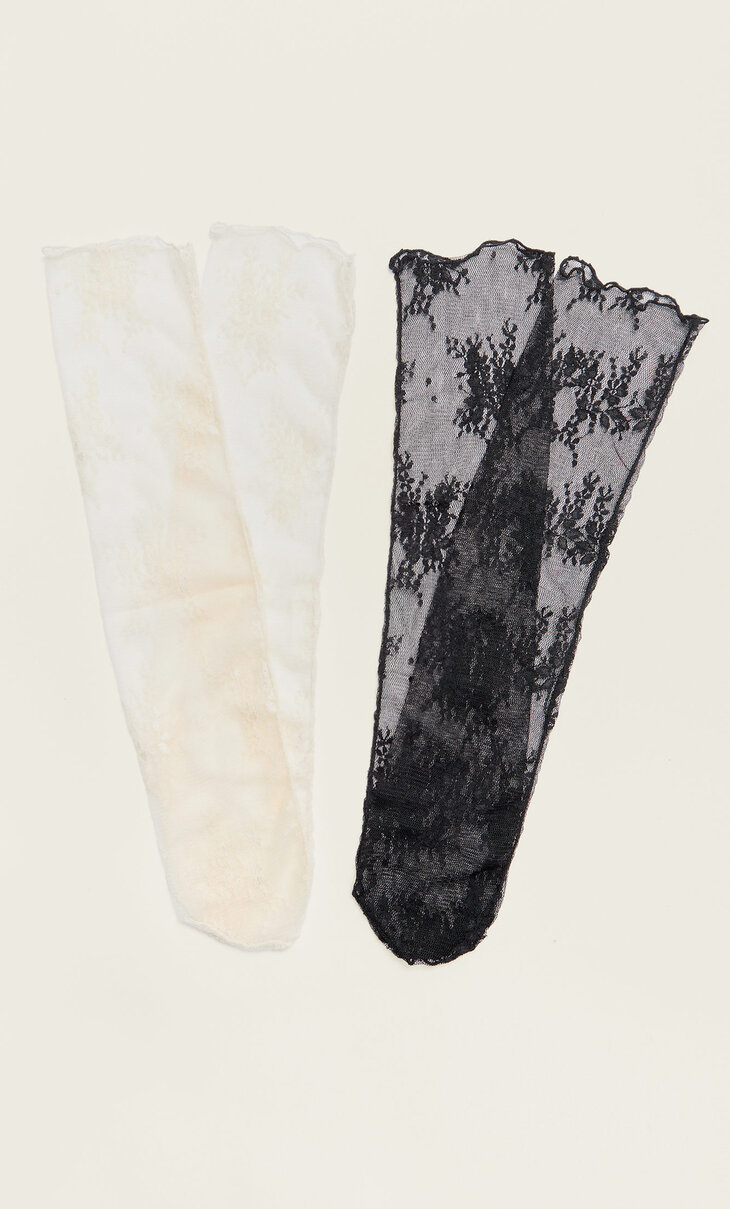 Комплект от 2 чифта чорапи с дантелена лента