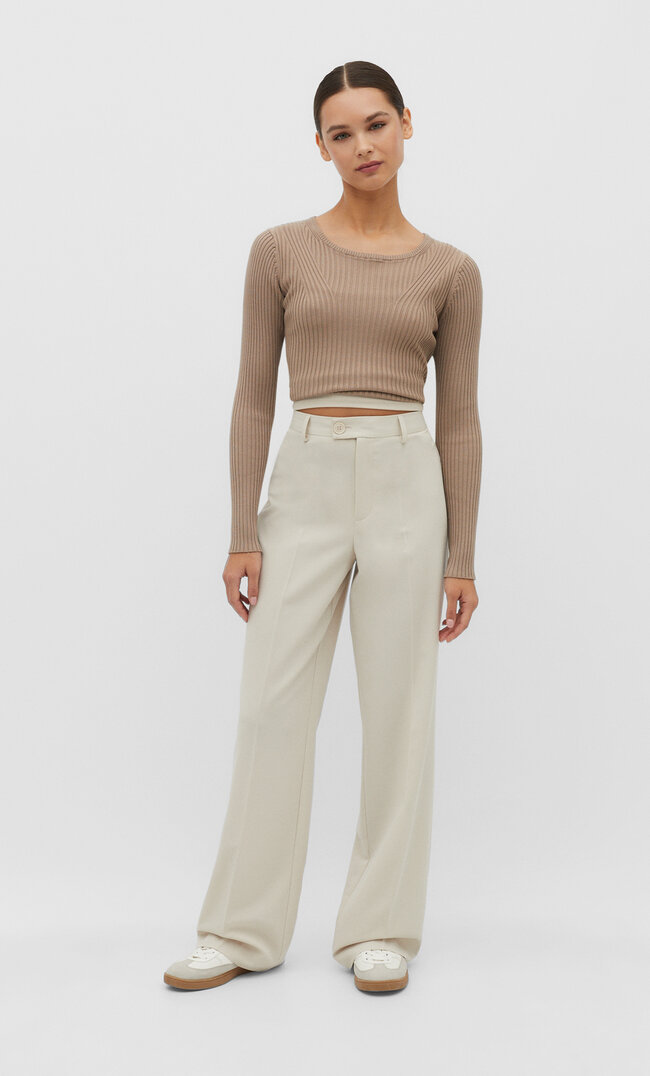 

Stradivarius Straight-Leg-Stoffhose Ecru 32