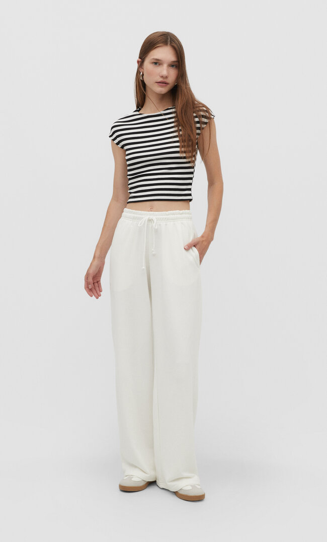 Stradivarius Wide-Leg-Jogginghose Ecru XXS