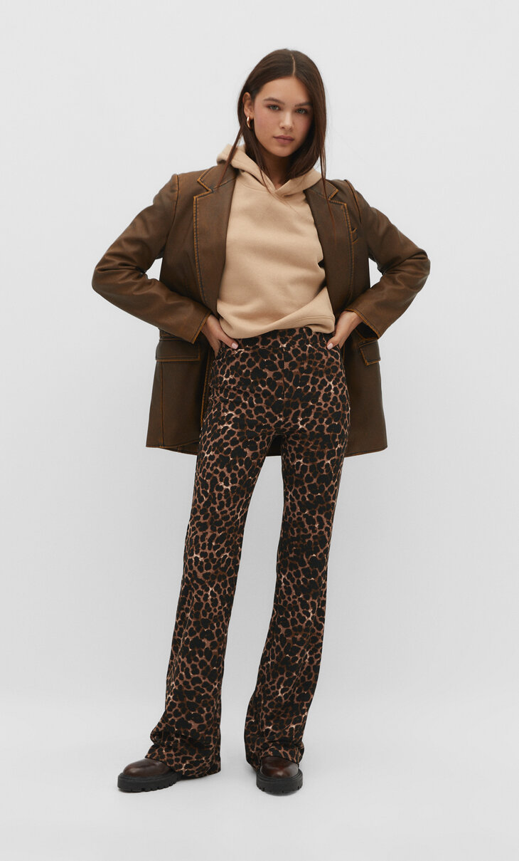 Animal print flared trousers