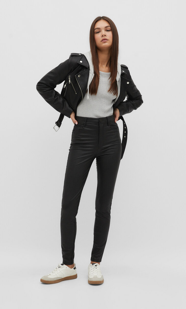 Faux leather high waist trousers