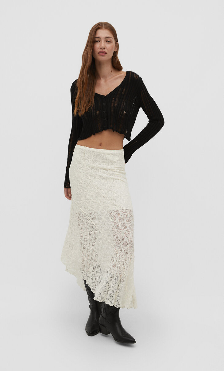 Blonde lace asymmetric midi skirt