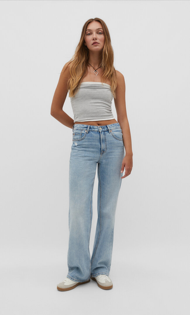 Stradivarius D92 Straight wide Medium light blue Denim 36 - buy at the ...