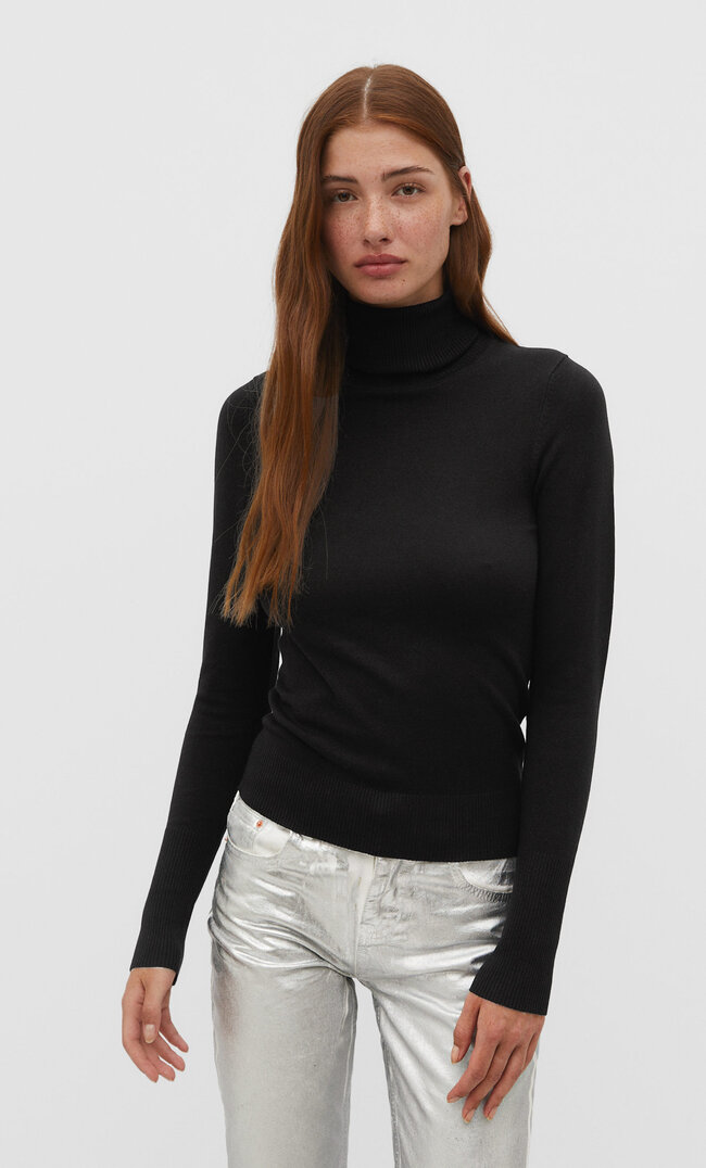 

Stradivarius Strickpullover mit Rollkragen Schwarz L