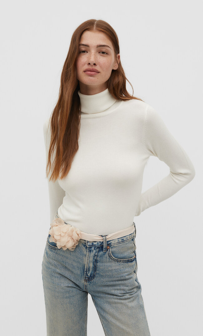 

Stradivarius Strickpullover mit Rollkragen Ecru S