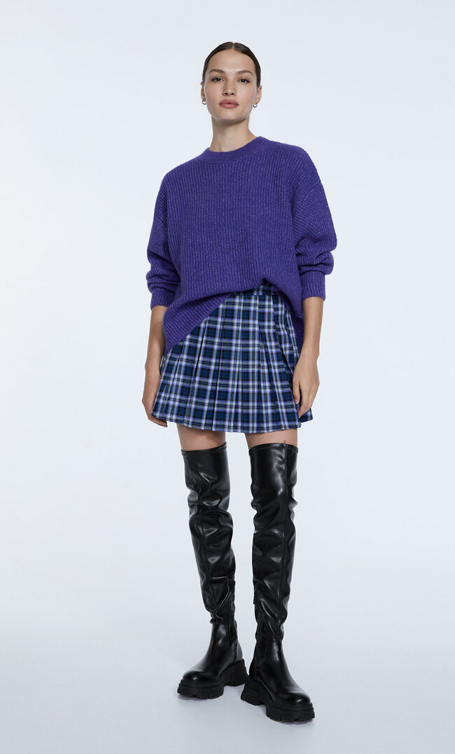 

Stradivarius Filcowany sweter z dzianiny Purpurowy S