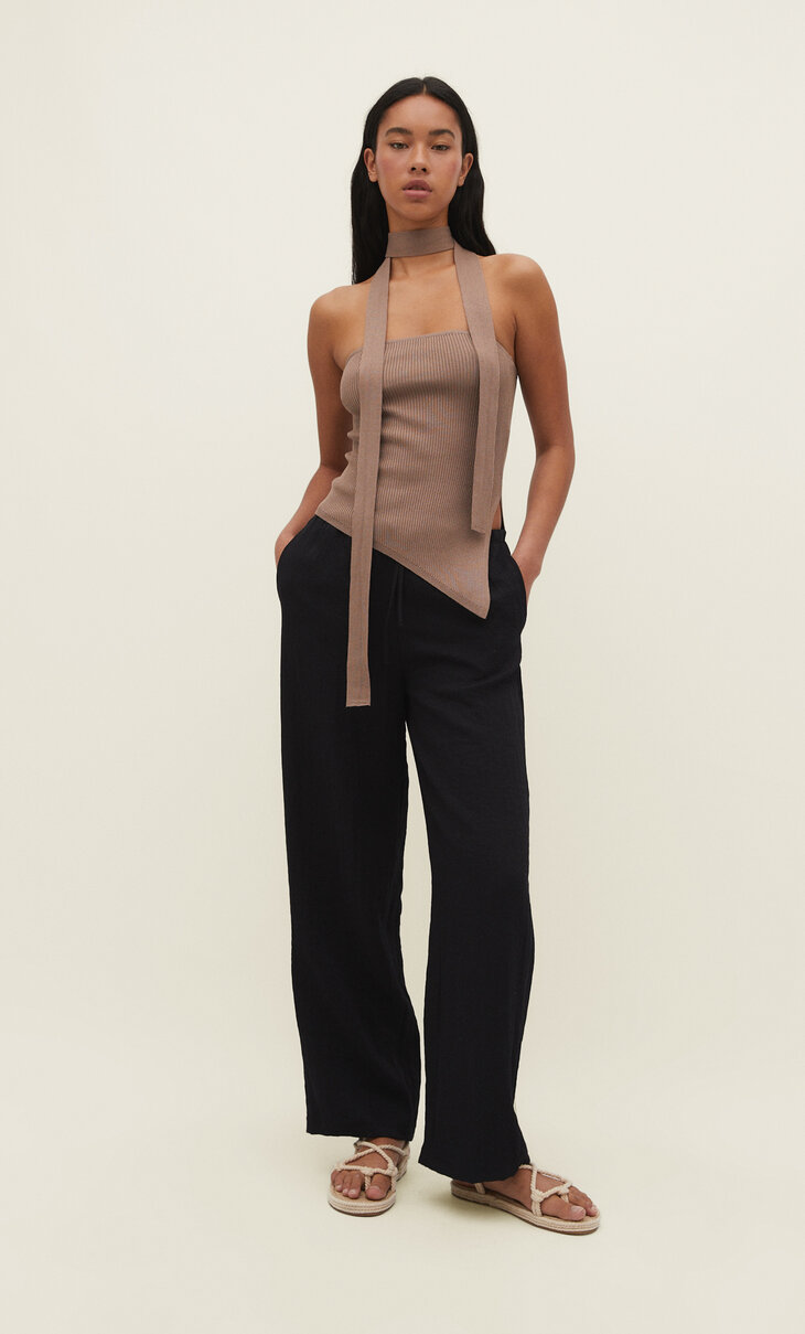 Strapless tricot top met sjaal