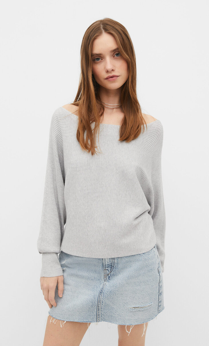 Boat neck knit sweater