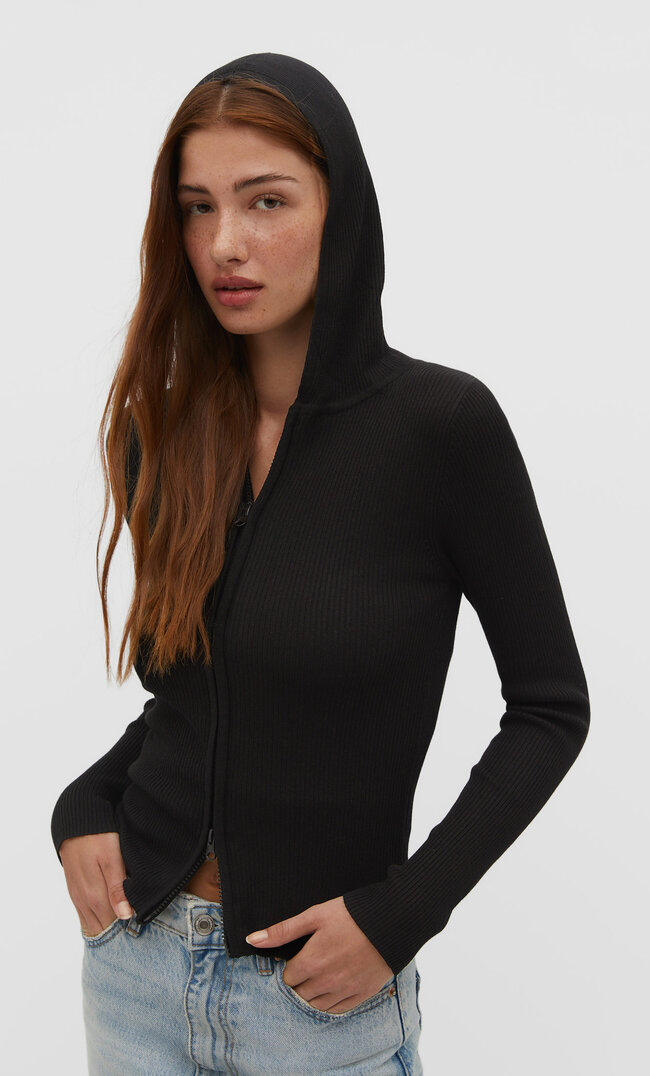 

Stradivarius Strickcardigan mit Kapuze Schwarz XL
