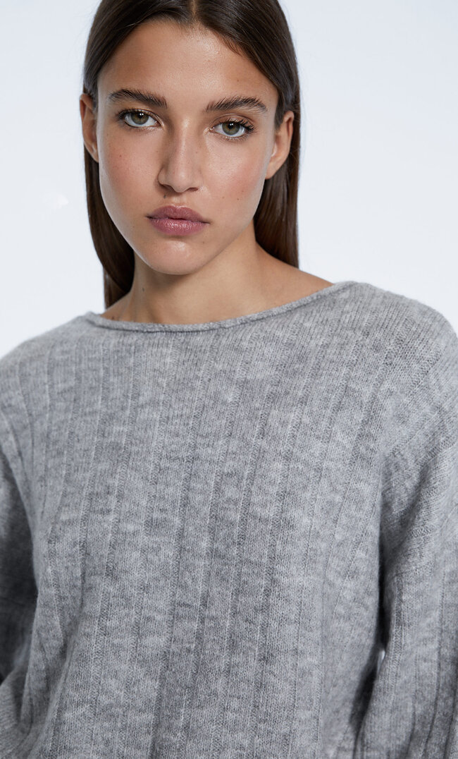 

Stradivarius Cropped-Strickpullover mit Patentmuster Grau Melange XS