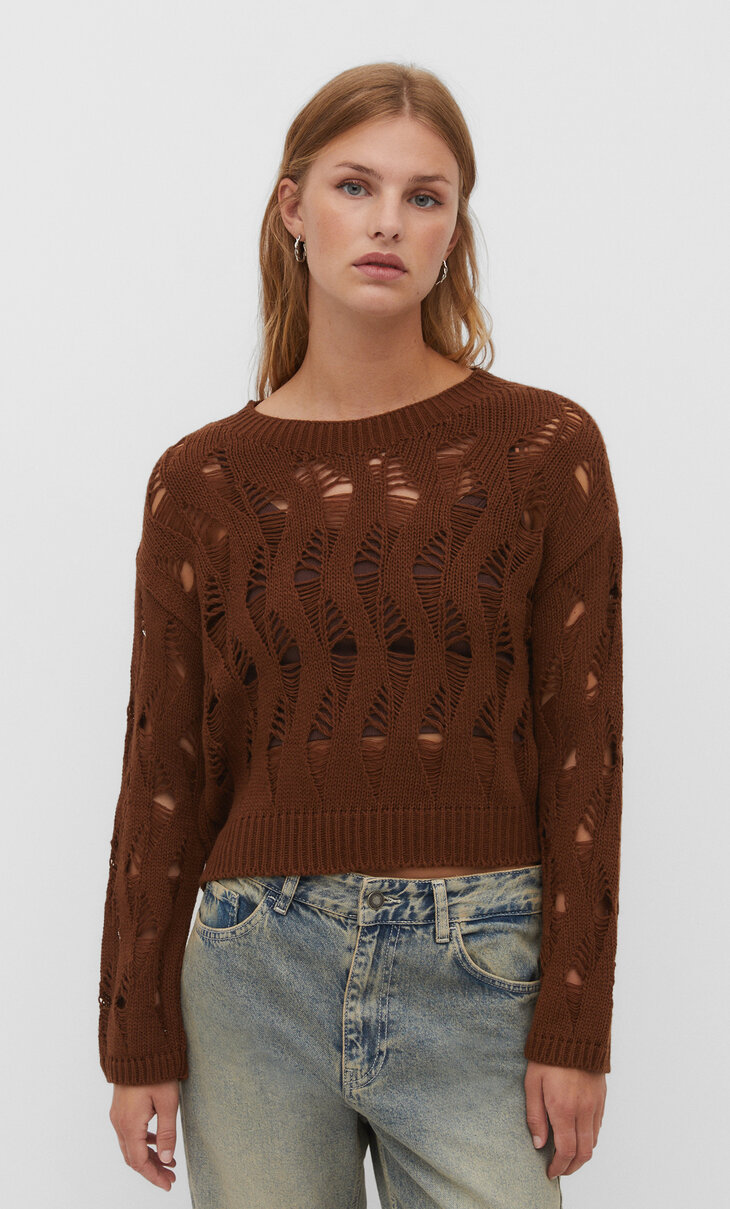 Áttört mintás kötött pulóver