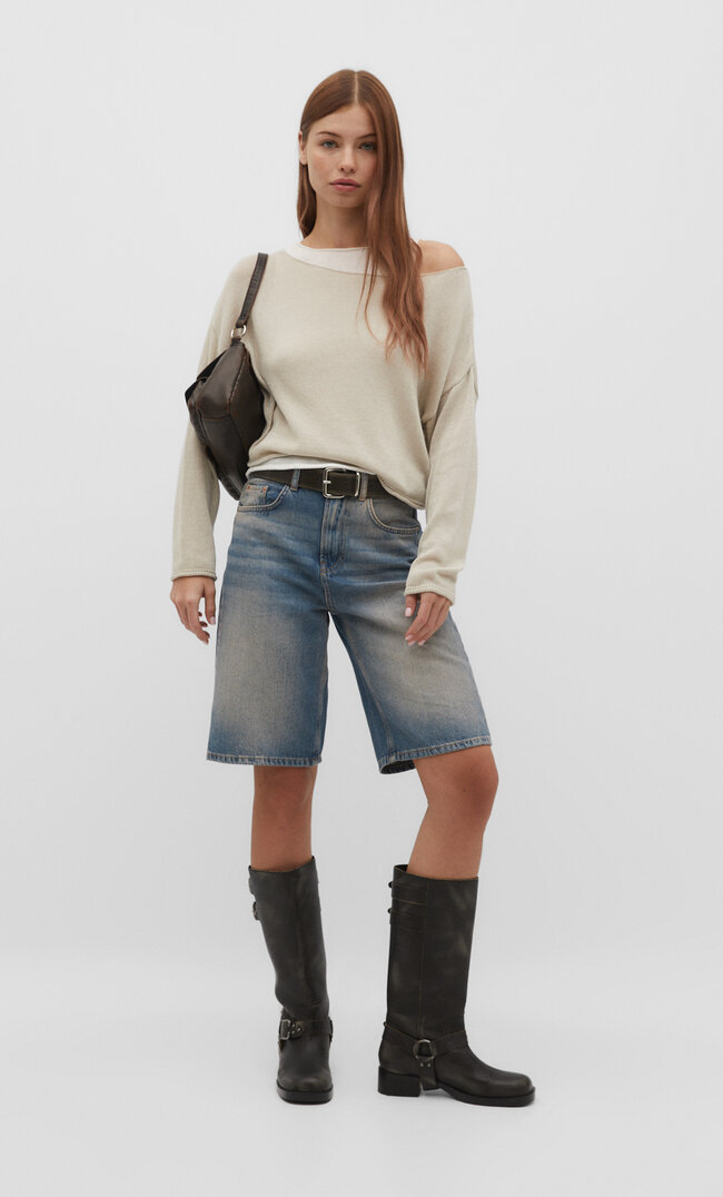 

Stradivarius Doppellagiges Stricktop Steingrau XL
