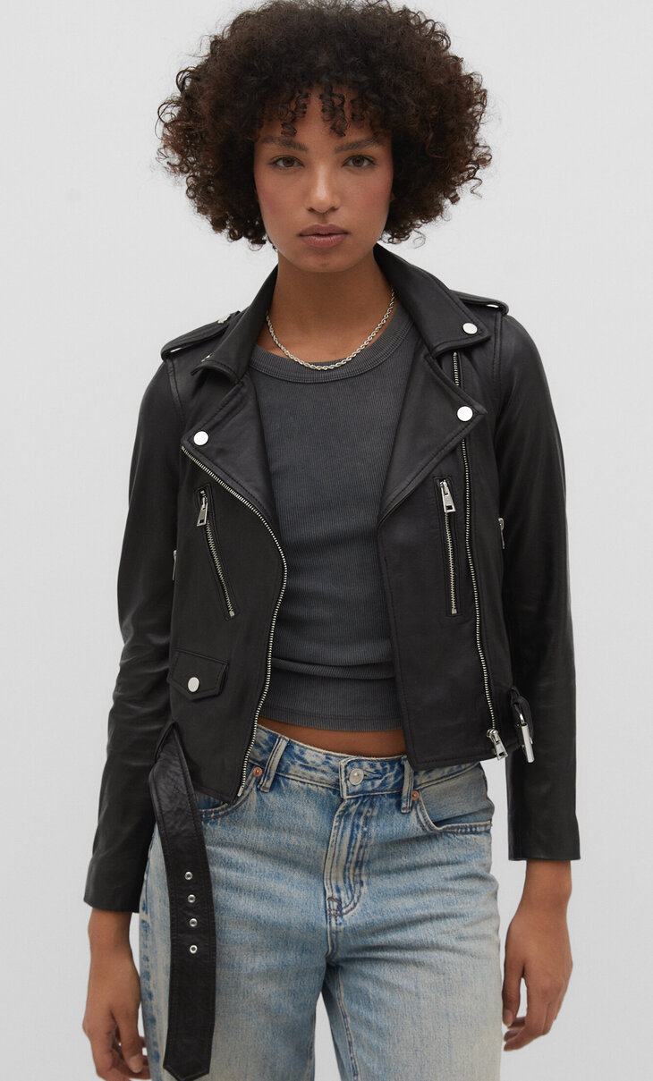 Leather biker jacket - Women's fashion | Stradivarius United States