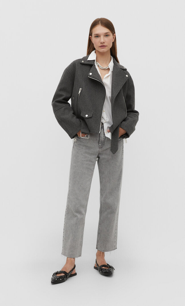 

Stradivarius Weiche Bikerjacke Graumeliert XS