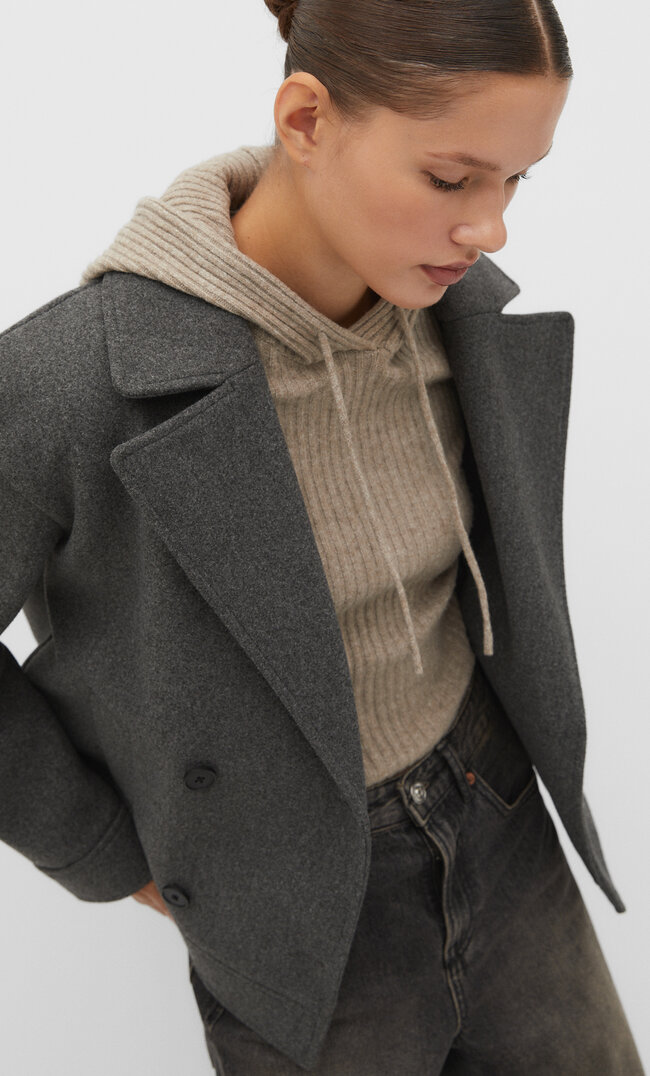 

Stradivarius Weiche Jacke in Wickeloptik Graumeliert M