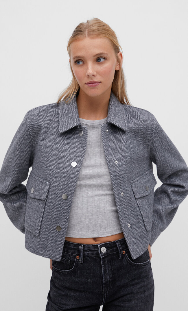 

Stradivarius Kurze Soft-Touch-Jacke Grau Melange XL