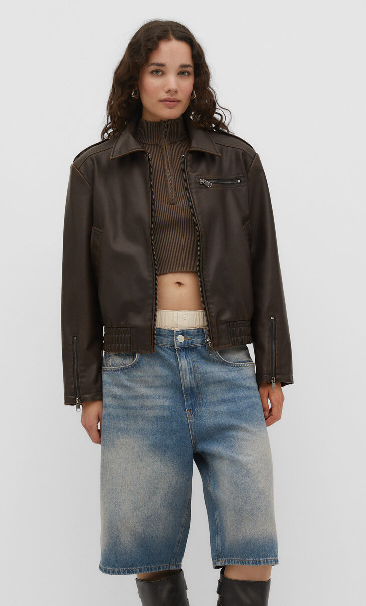Distressed faux leather jacket