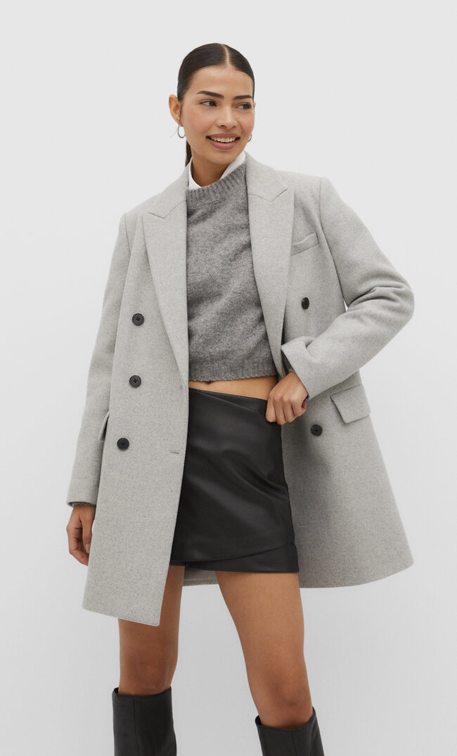 

Stradivarius Stoffmantel Grau Melange XL